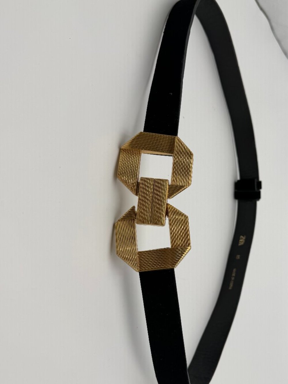 Zara Black Belt Gold Geometric Buckle
